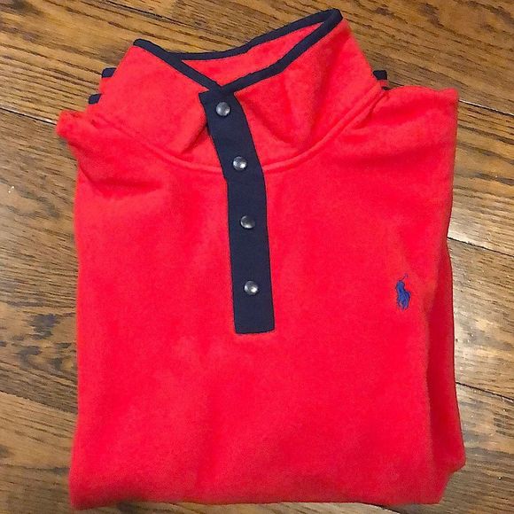 RALPH LAUREN POLO Red 1/4 Snap Long Sleeve Henley Fleece w Zip Pockets 2XL NWOT
